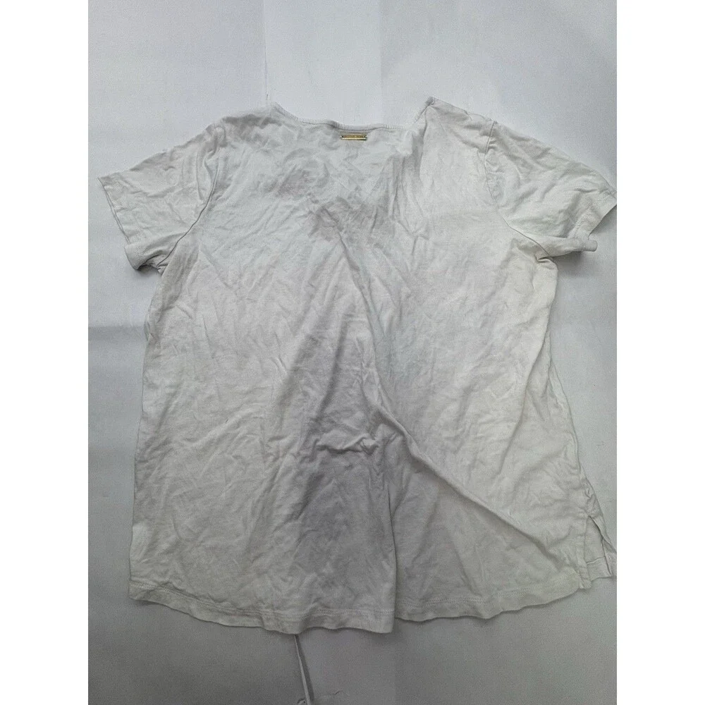 Michael Kors Women's White Lace-Up Grommet Short Sleeve Top Size Large